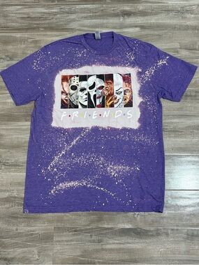 ! NEW ! Cute Custom Made Purple Bleached Graphic Friends Horror Faces Shirt